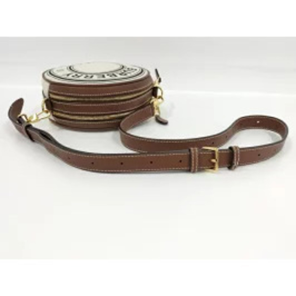 BURBERRY Louise Shoulder Bag Leather Canvas Ivory White Brown - Picture 4 of 9
